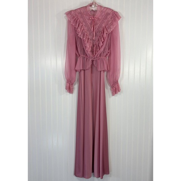 Vintage Victorian Revival Maxi Dress Size 18 Pink Prairie Cottage Romantic 70s - Picture 2 of 16